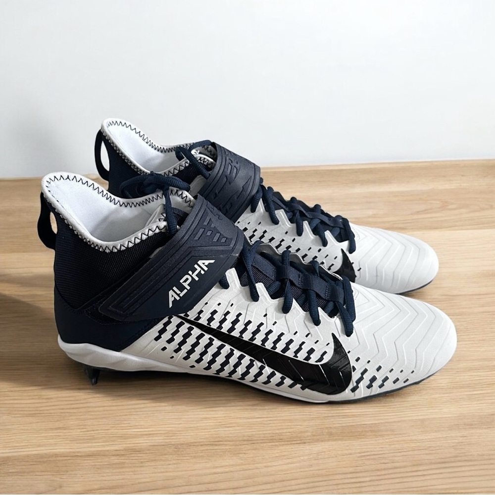 New Men’s Nike Alpha Menace Pro‎ 2 White Navy Football Cleats Shoes size 12.5